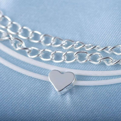 Tobillera de Corazón Plateado Bohemio con Cadenas Múltiples