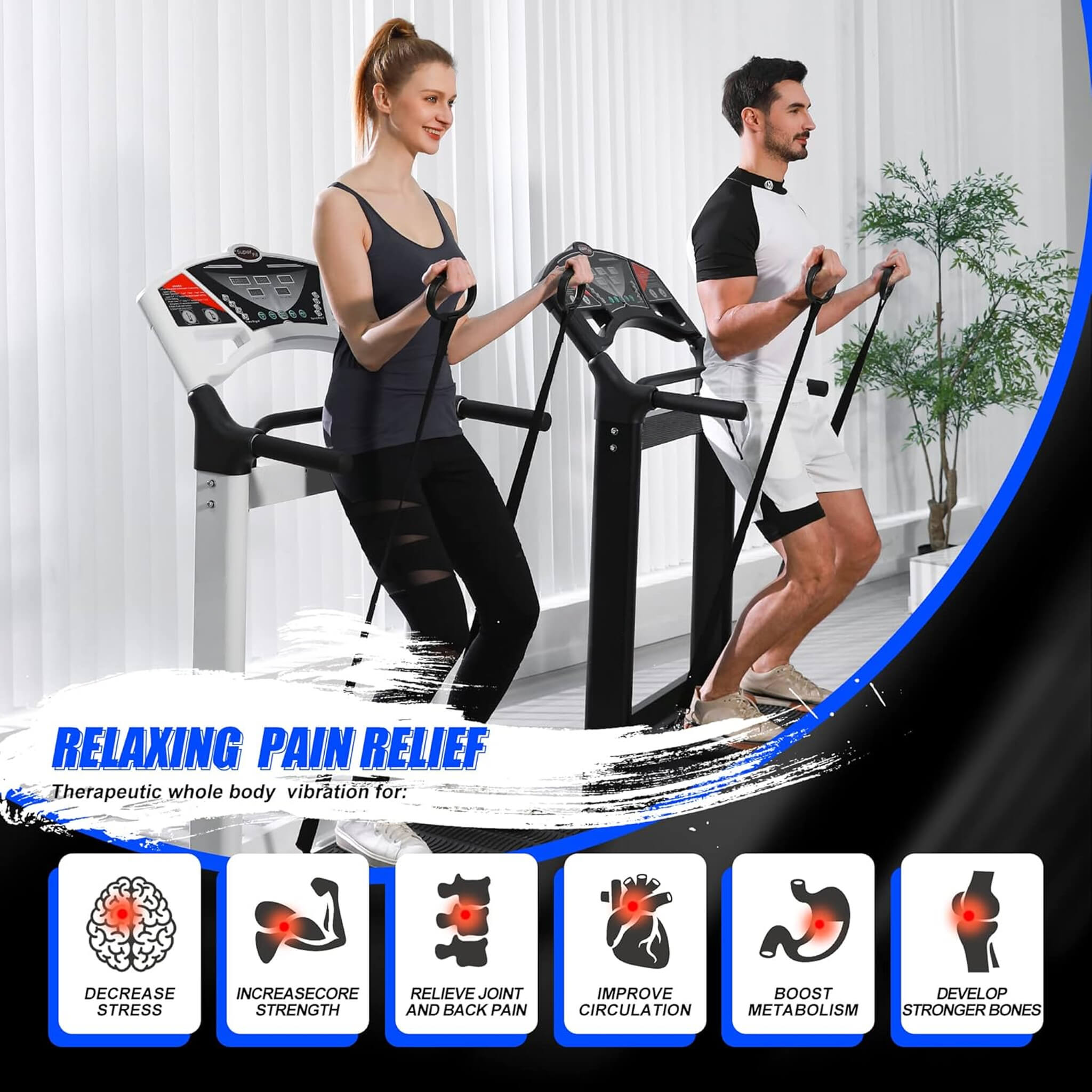 Máquina de ejercicios con plataforma vibratoria de cuerpo completo de alta resistencia Rovix de 400 libras (SAK57390)