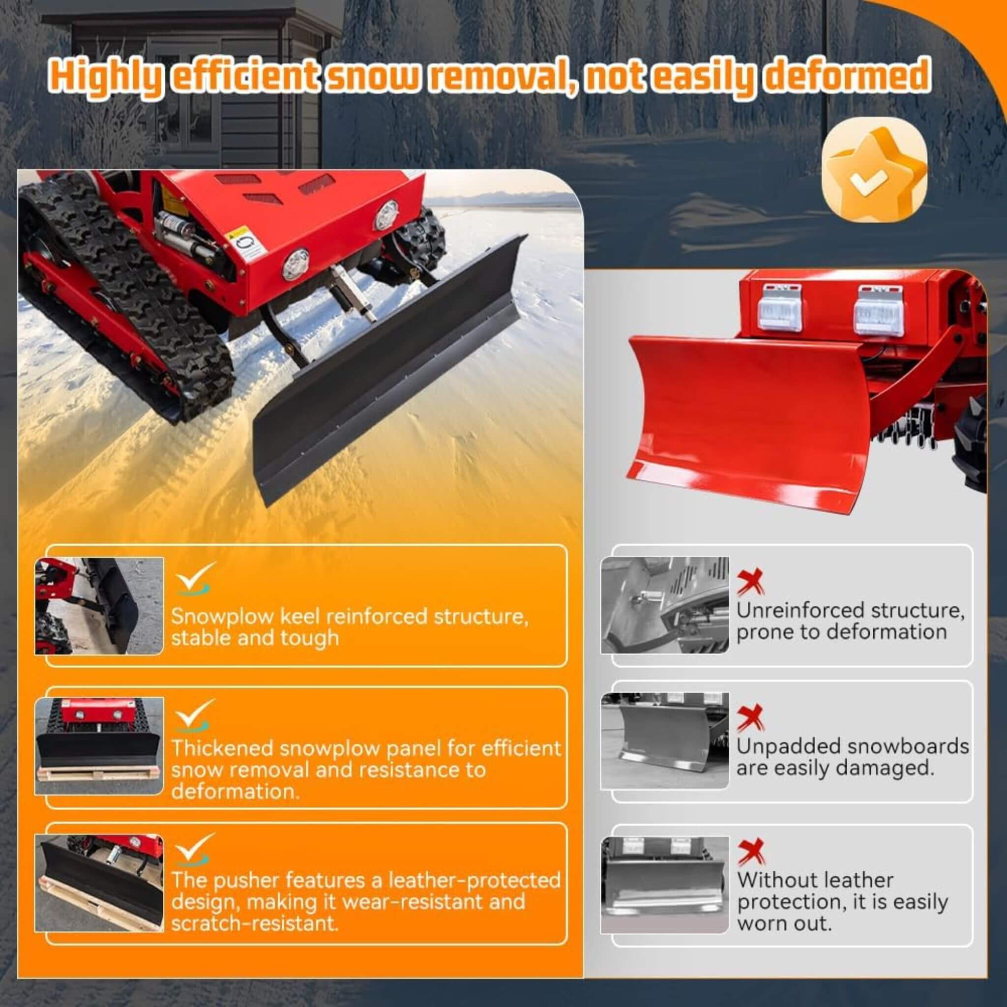 OVK Heavy-Duty 9HP Commercial Remote-Controlled Oil-Electric Hybrid Track Drive With Plow (SAK76425)
