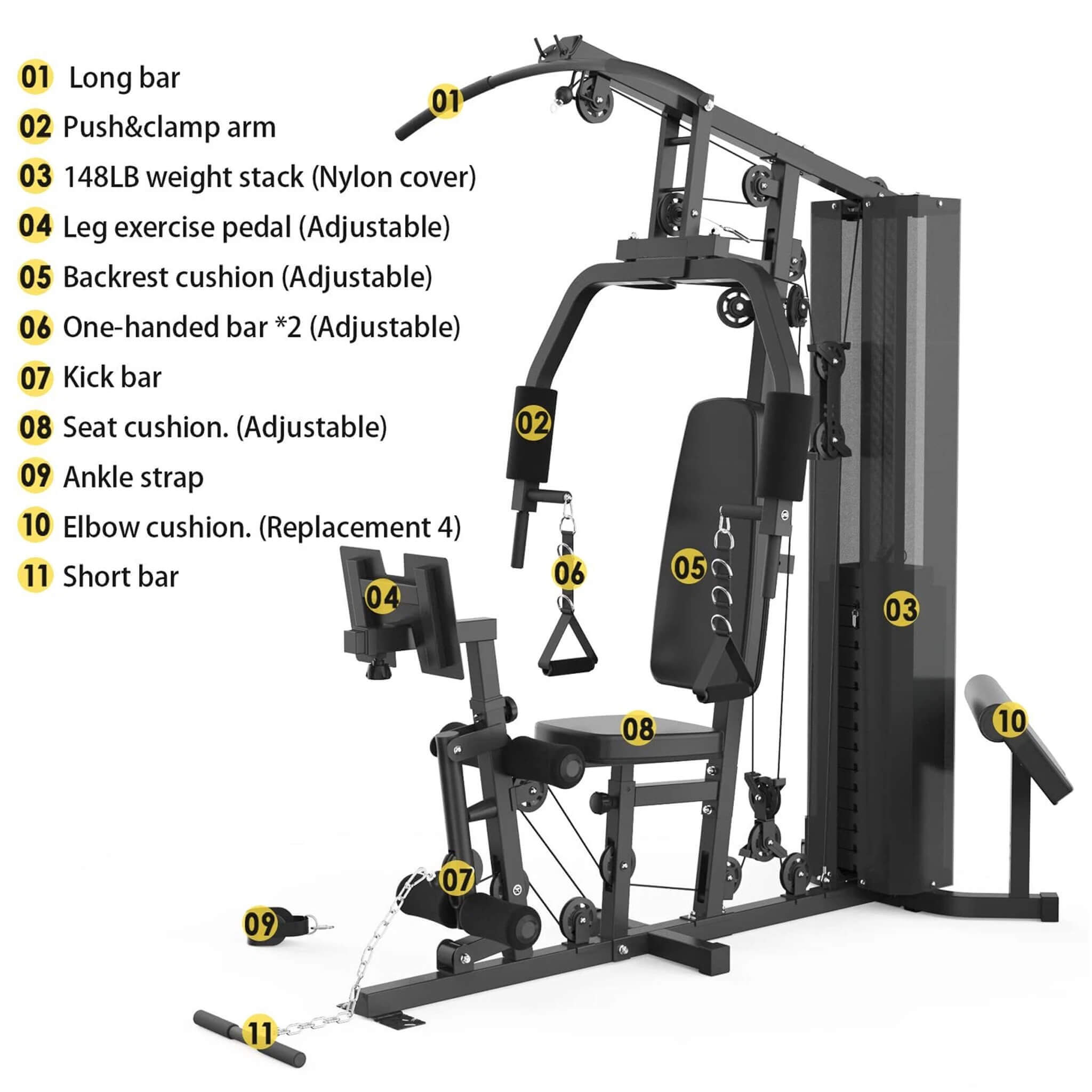 Estación de entrenamiento de gimnasio en casa todo en uno de servicio pesado Rovix para entrenamiento de fuerza de cuerpo completo, 150 libras (SAK12959)
