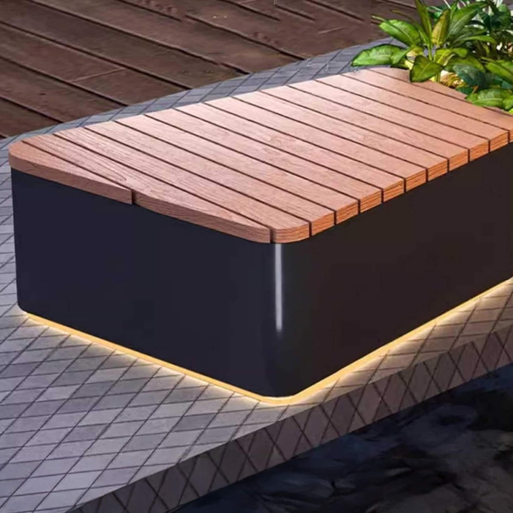 Banco Comercial de Acero Inoxidable de Uso Pesado para Exteriores con Asiento de Madera y Jardinera [Hecho a Pedido] (SAK41578)
