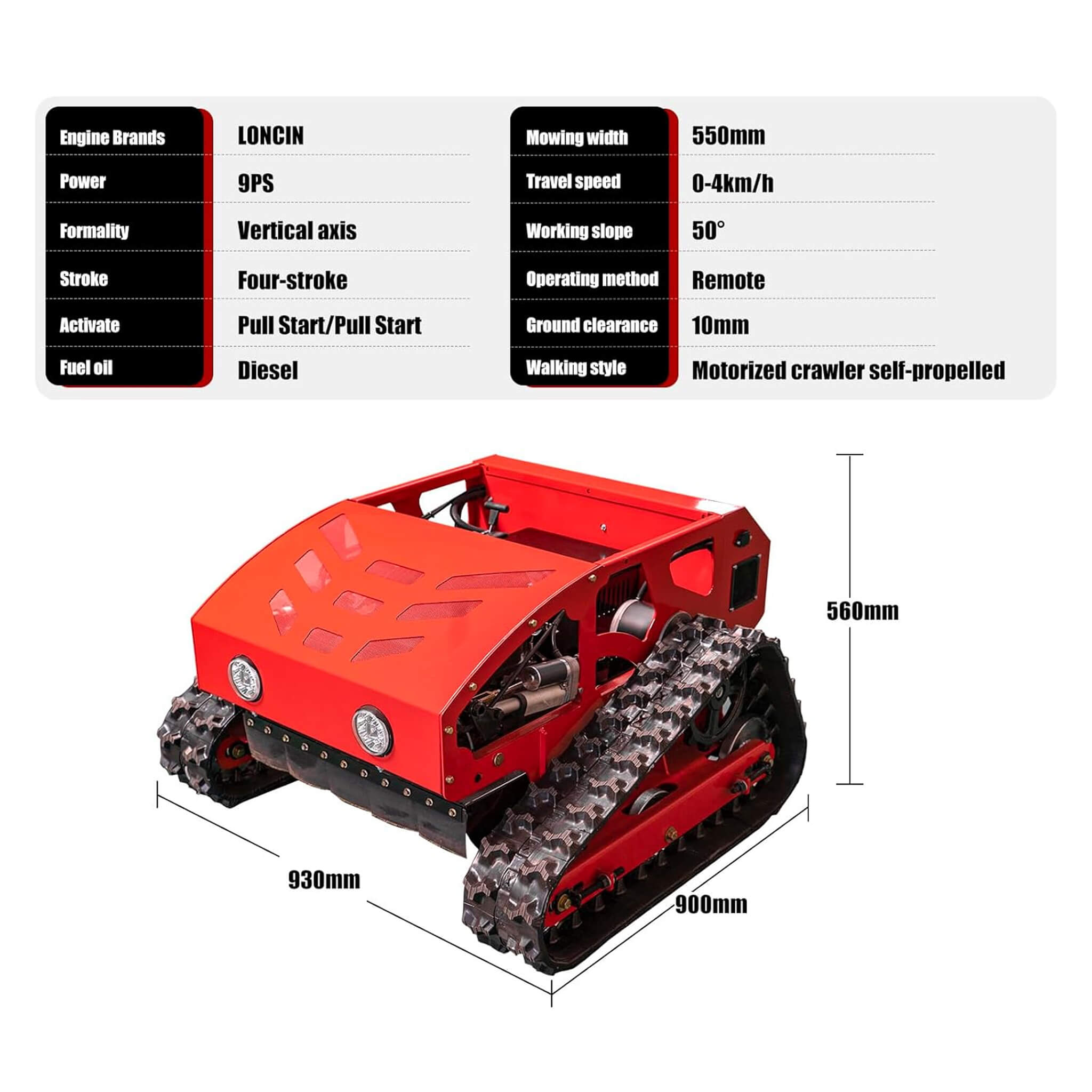 OVK Heavy-Duty Industrial Remote-Controlled Lawn Mower With Adjustable Cutting Height (SAK71239)