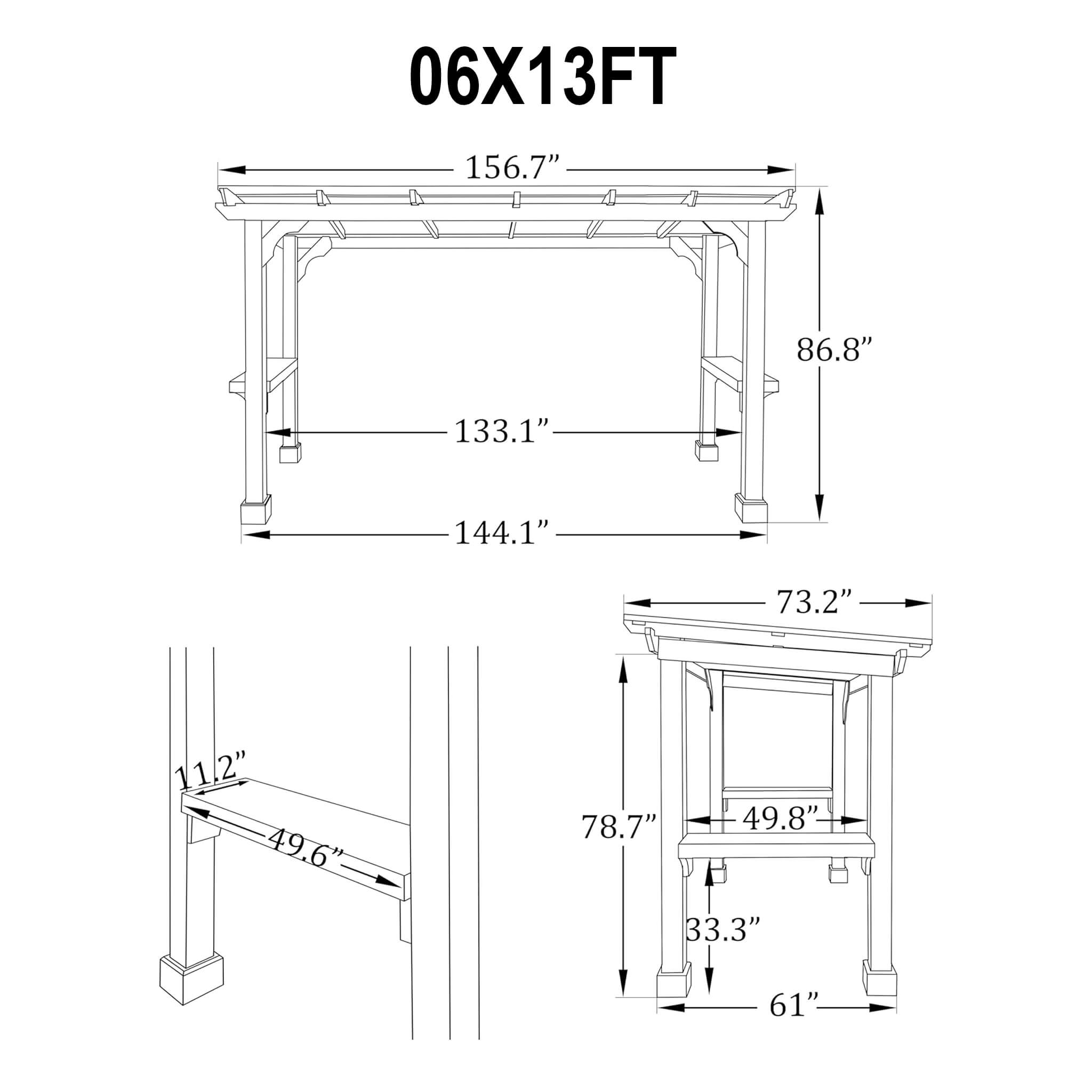 Cenador de Madera Reforzada Alora Premium para Parrilla con Techo Inclinado de Metal (SAK61583)