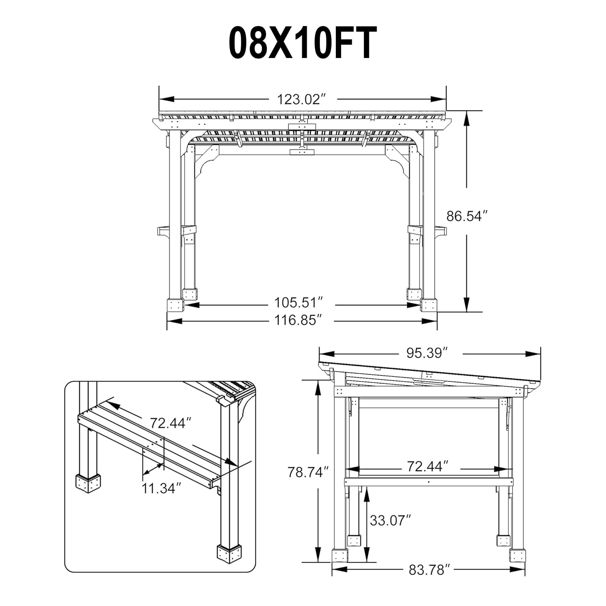 Cenador de Madera Reforzada Alora Premium para Parrilla con Techo Inclinado de Metal (SAK61583)