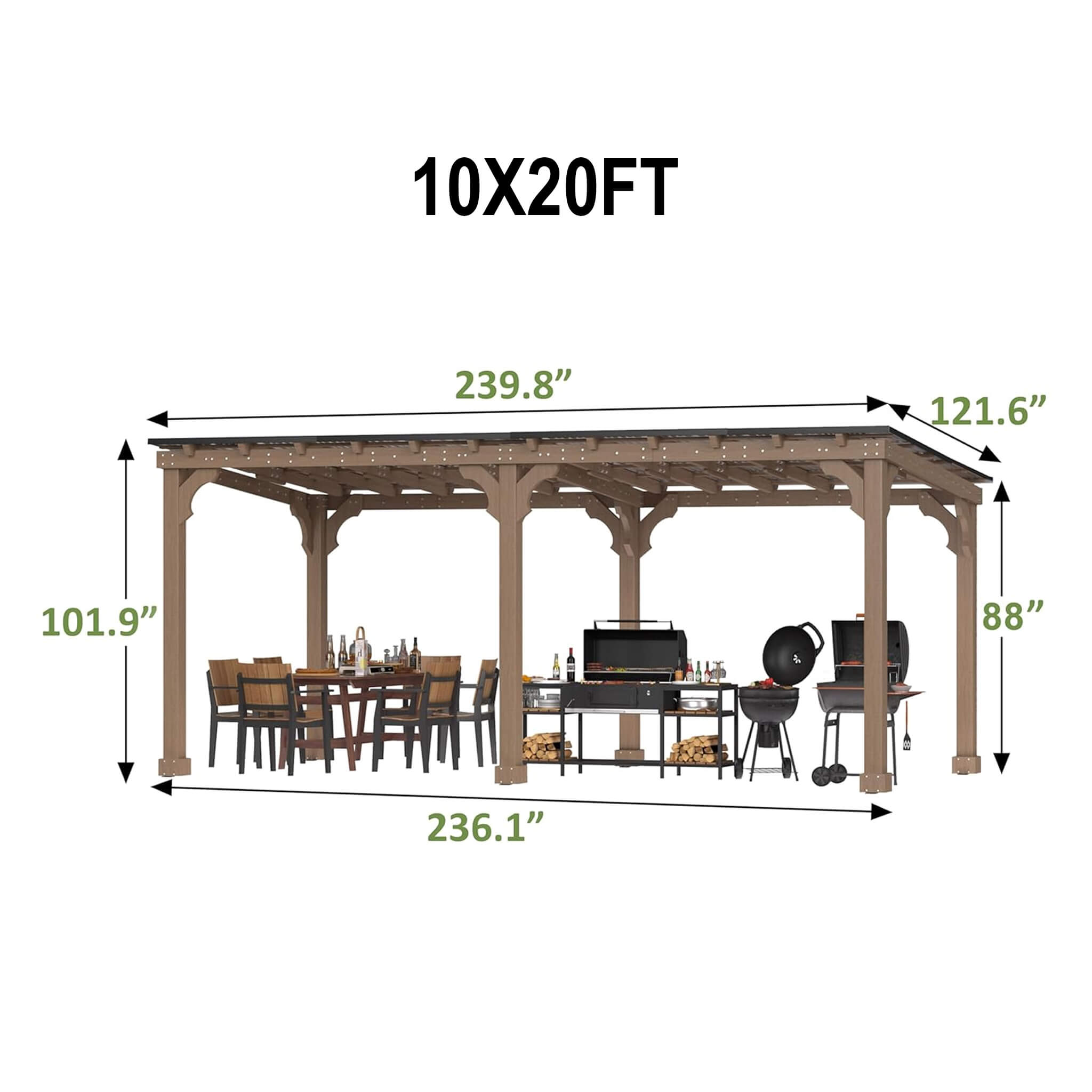 Cenador de Madera Reforzada Alora Premium para Parrilla con Techo Inclinado de Metal (SAK61583)