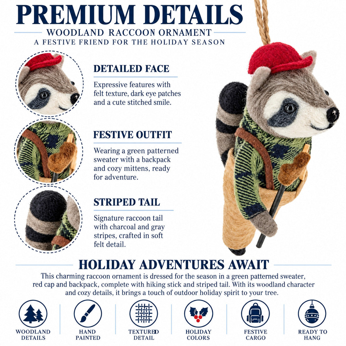 Lumberjack Sloth Plaid Shirt Felt Fabric Christmas Ornament
