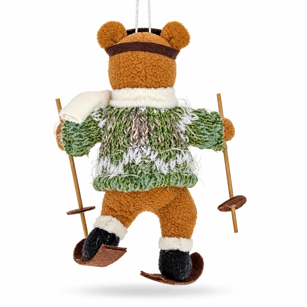 Skiing Brown Bear Felt Fabric Christmas Ornament