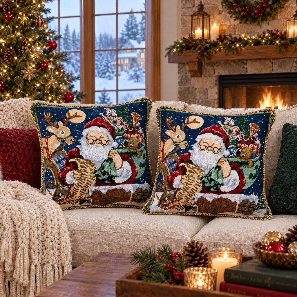 Set of 2 Santa Reading Gifts List Christmas Throw Cushion Pillow Covers