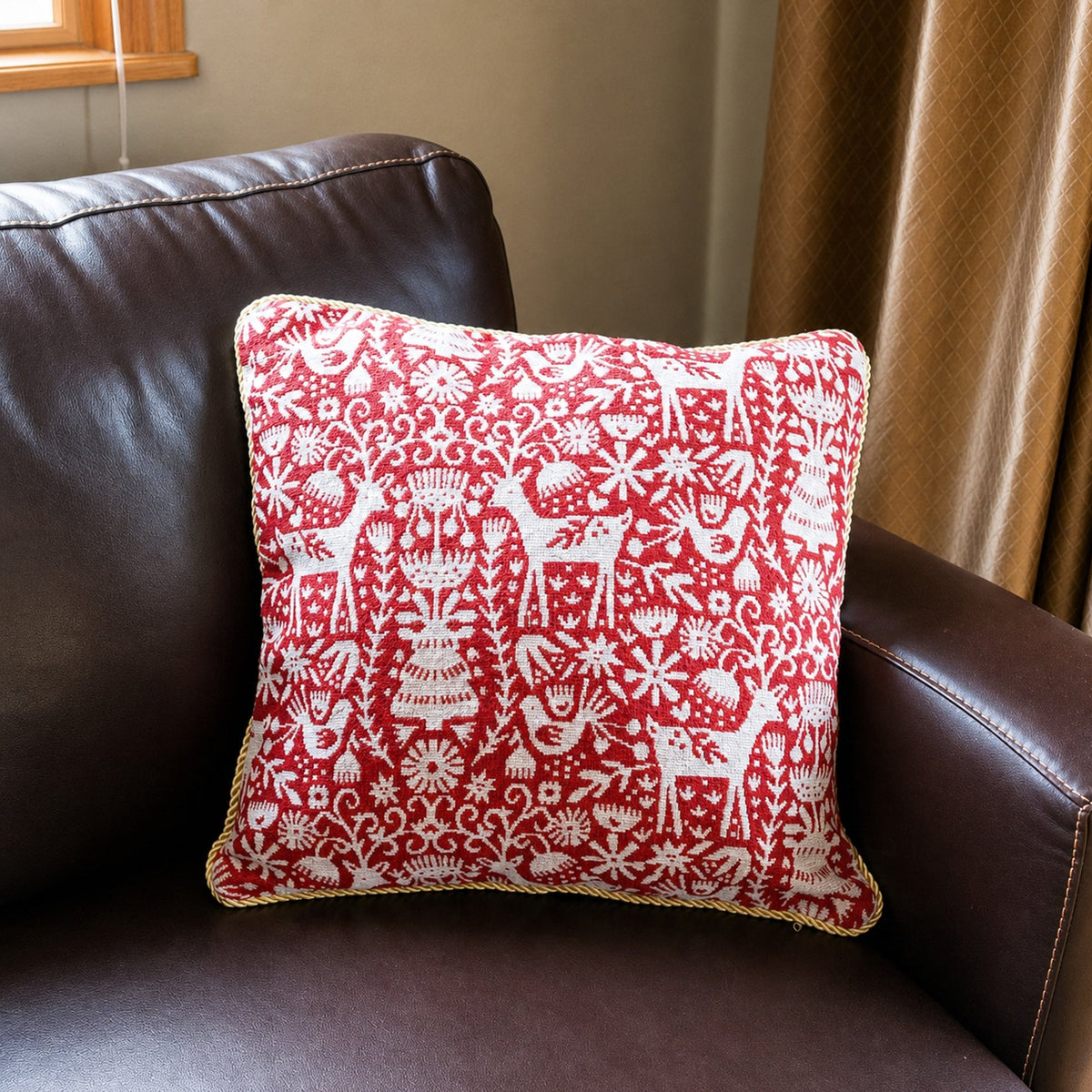 Set of 2 White Deer in the Woods Christmas Throw Cushion Pillow Covers