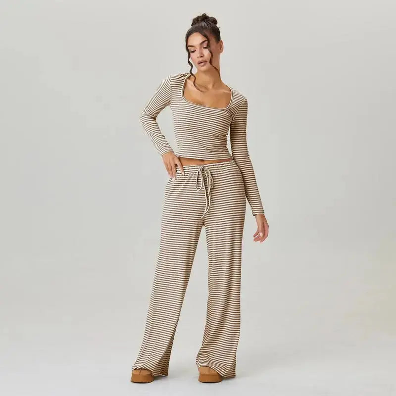 Flaire™ Stripe Lounge Set Women – Square Neck Two Piece Outfit