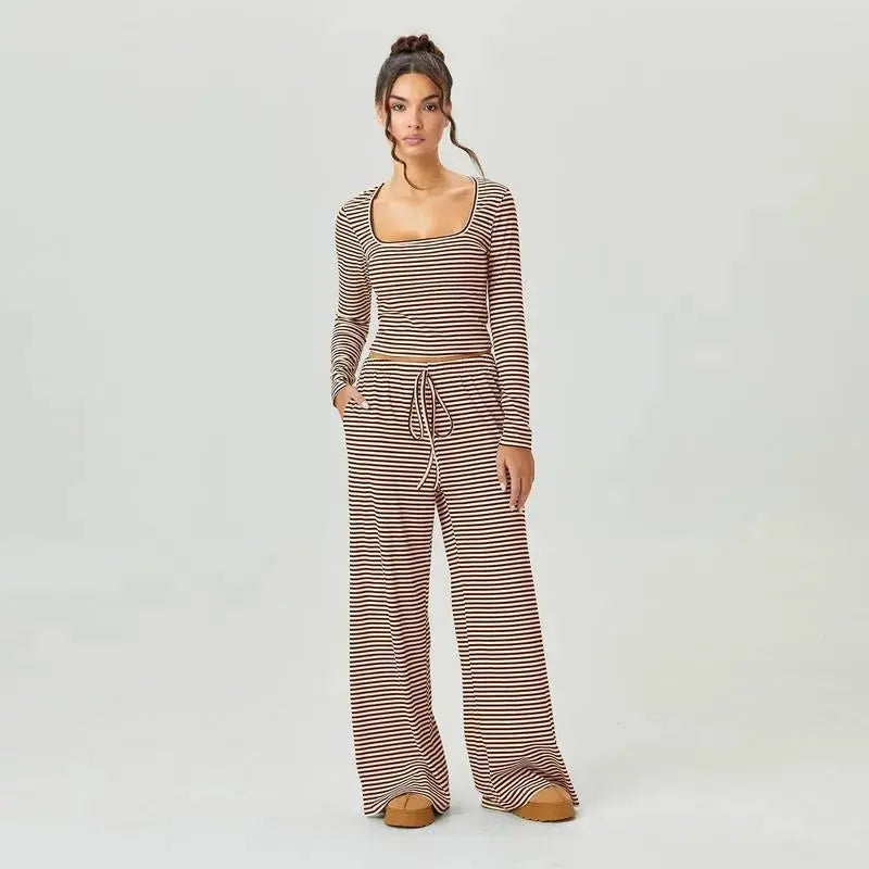 Flaire™ Stripe Lounge Set Women – Square Neck Two Piece Outfit