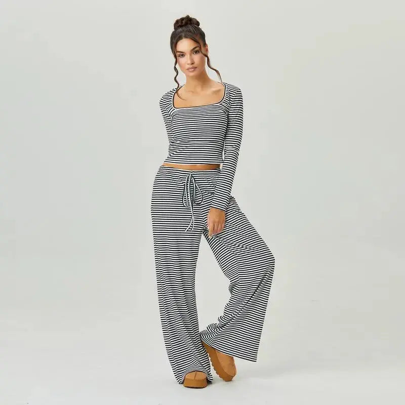 Flaire™ Stripe Lounge Set Women – Square Neck Two Piece Outfit