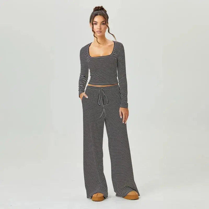 Flaire™ Stripe Lounge Set Women – Square Neck Two Piece Outfit