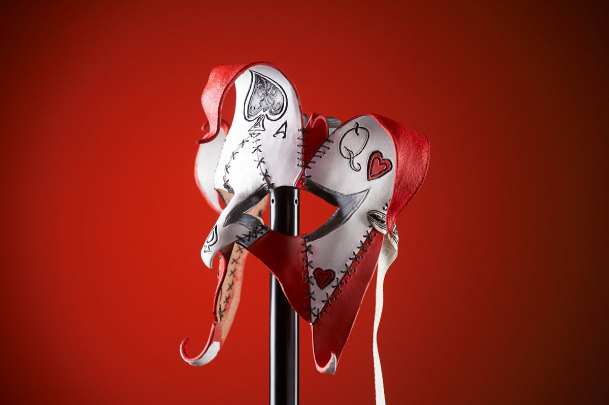 The Joker's Card-Joker Jester Handmade Genuine Leather Mask in Red