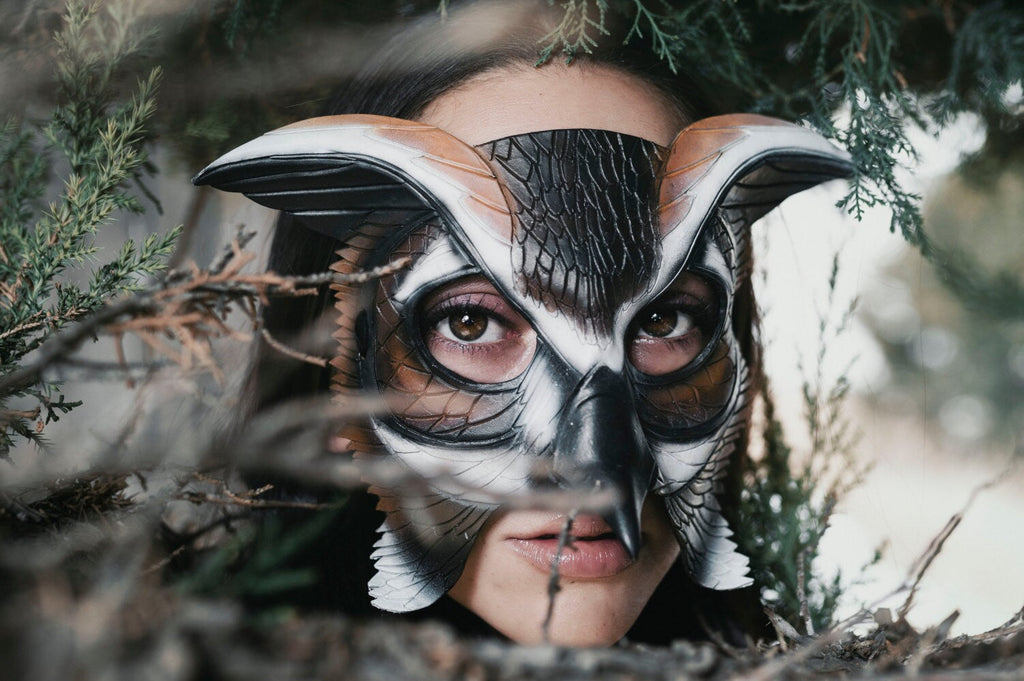 In Stock - Horned Owl Handmade Genuine Leather Mask