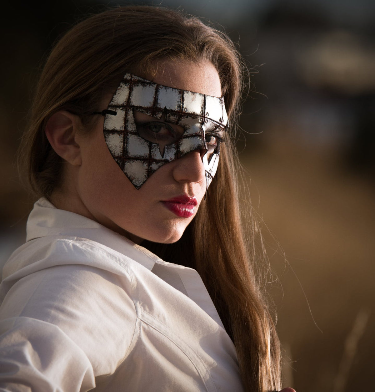 Handmade Genuine Leather Mask in Rusted Steel Pattern
