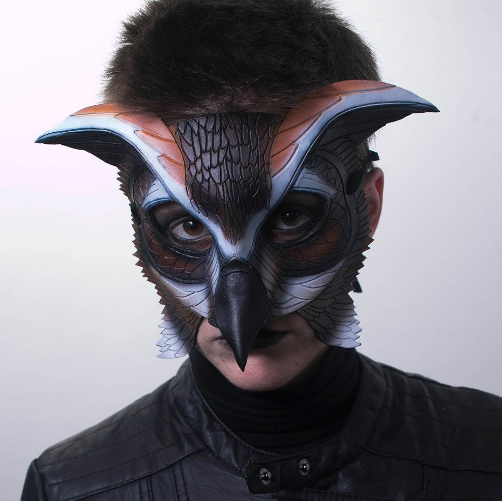 In Stock - Horned Owl Handmade Genuine Leather Mask