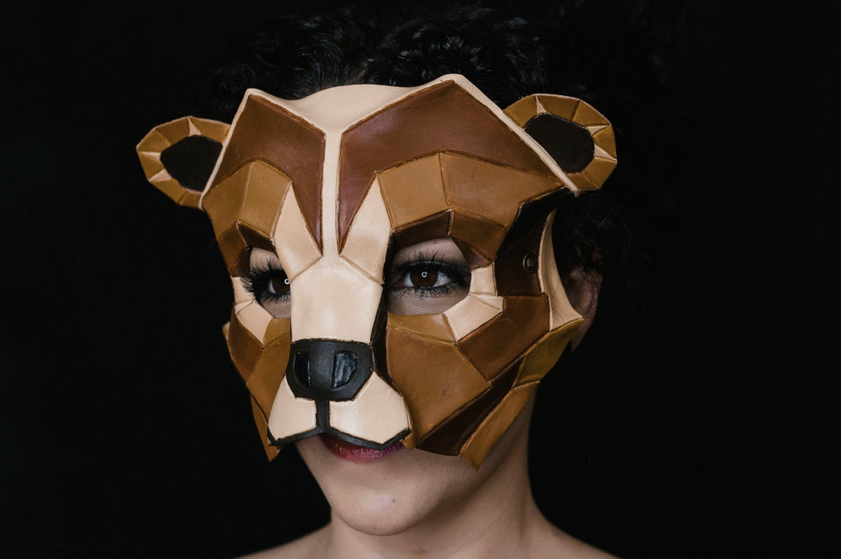 Geometric Grizzly Bear Leather Mask