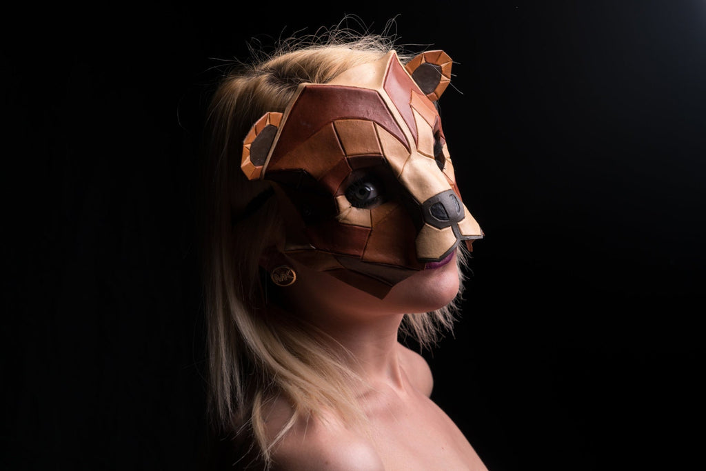 Geometric Grizzly Bear Leather Mask