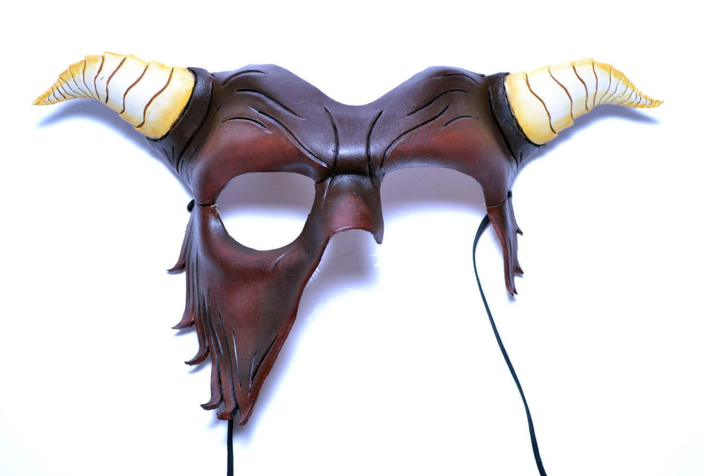 Beast of the Opera - Handmade Genuine Leather Mask with Horns in Natural Colors