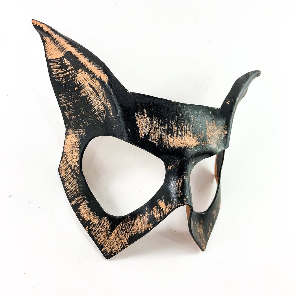Handmade Genuine Leather Cat  Mask in Nude and Black