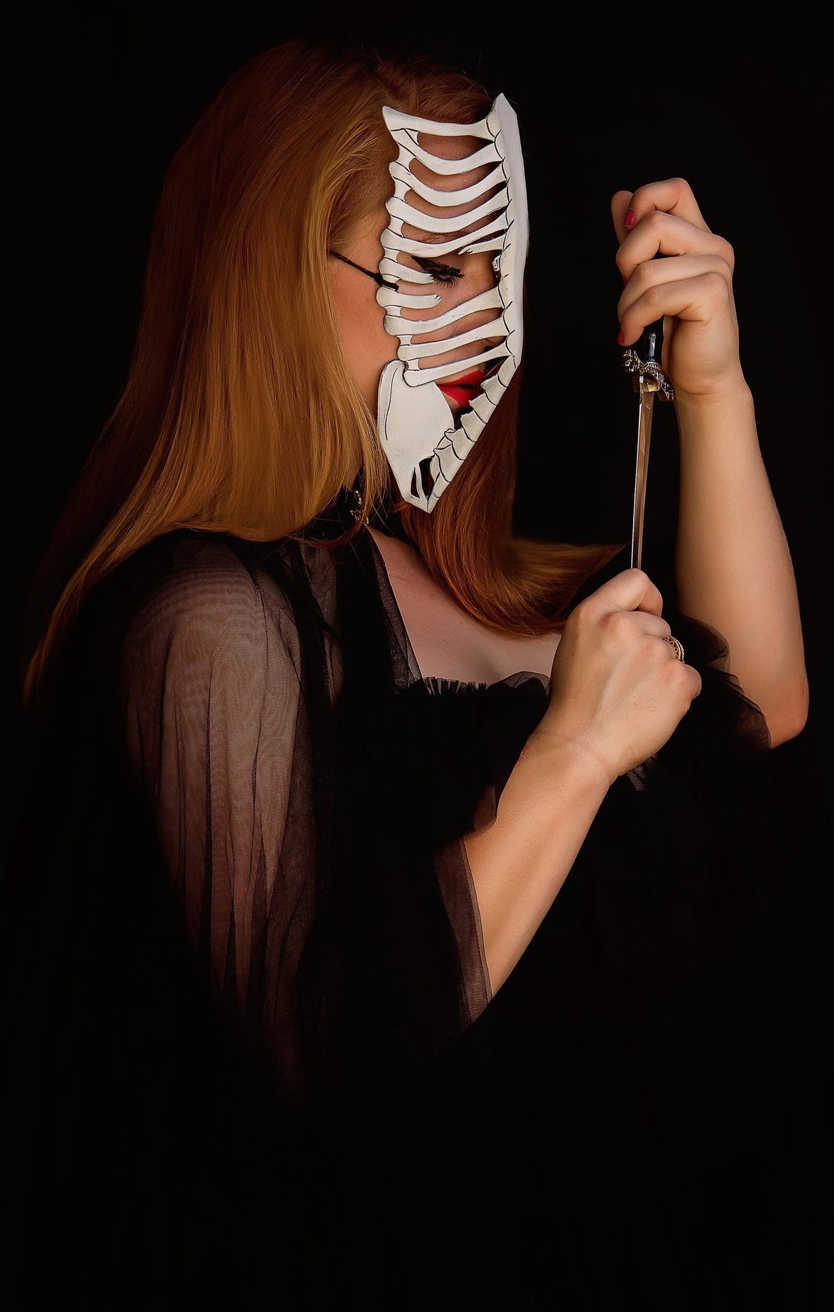 Skeleton Handmade Genuine Leather Mask in White