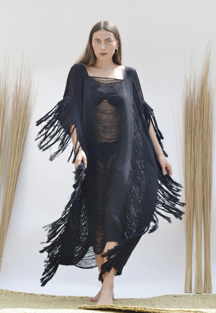 Handmade Frayed Cotton Maxi Beach Dress CAPRI, more colors
