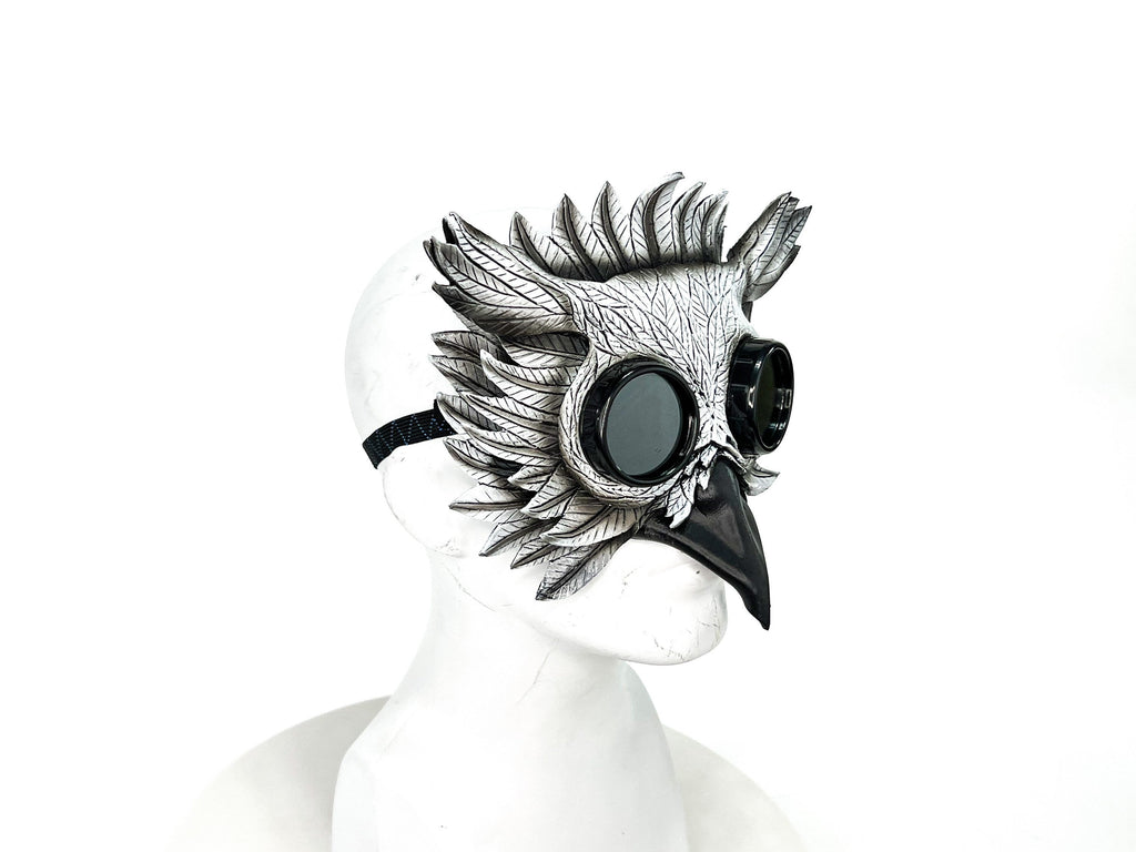 White Horned Owl Goggles Handmade Genuine Leather Mask