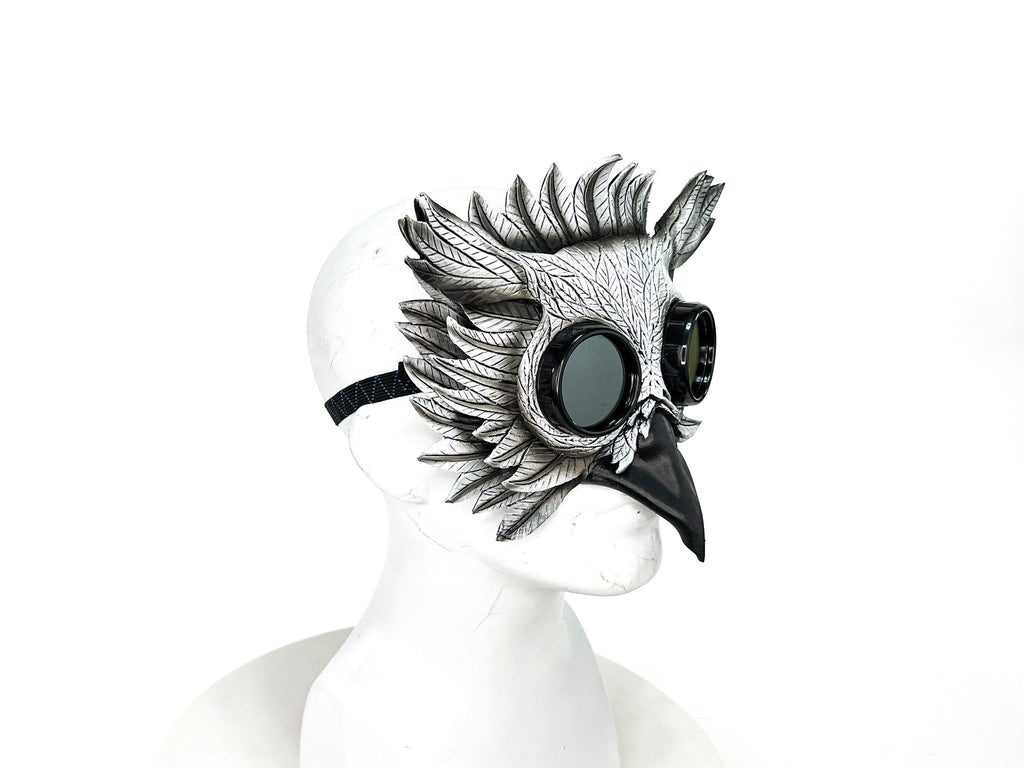 White Horned Owl Goggles Handmade Genuine Leather Mask
