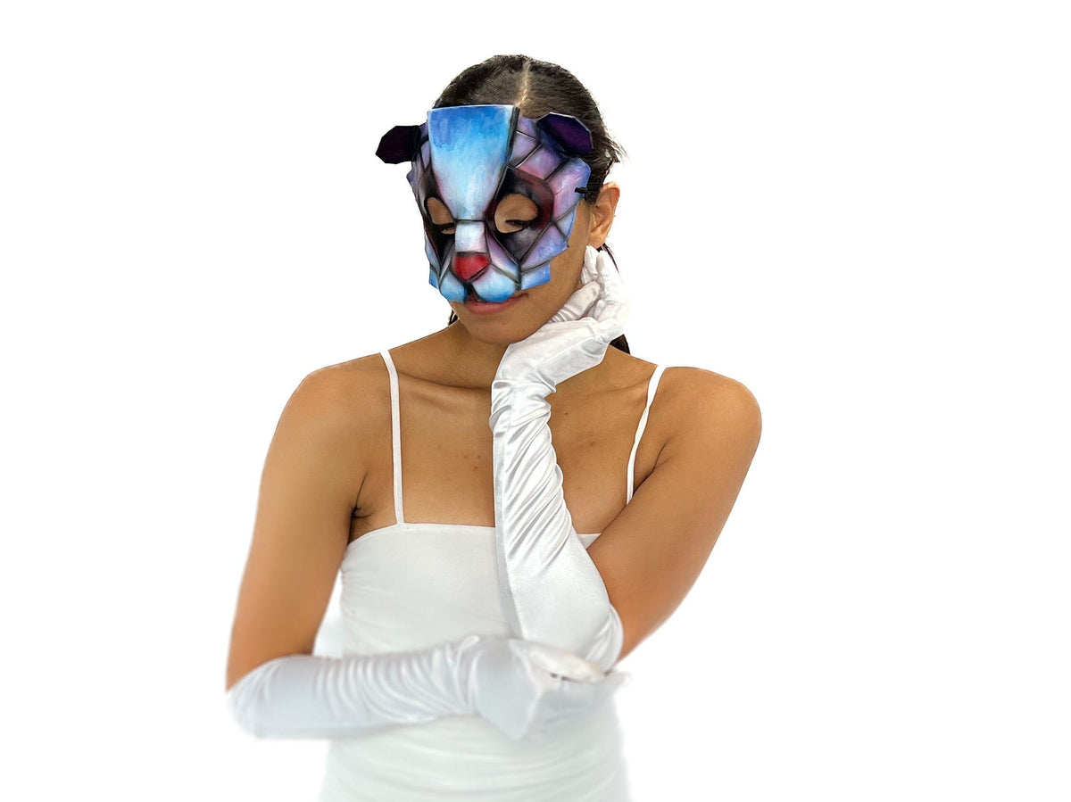 Geometric Watercolor Style Panda Bear Leather Mask
