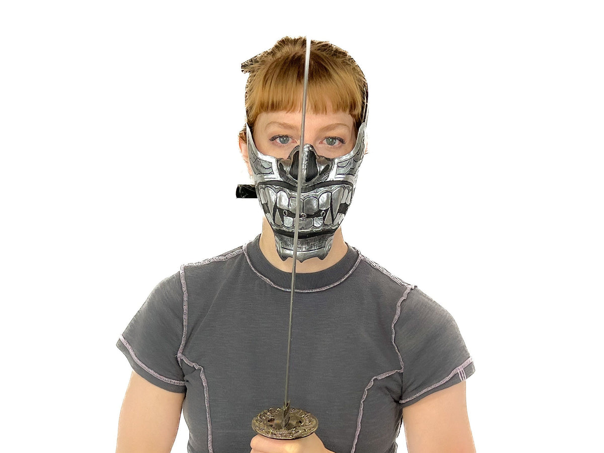 Silver Samurai Handmade Genuine Leather Riding Mask