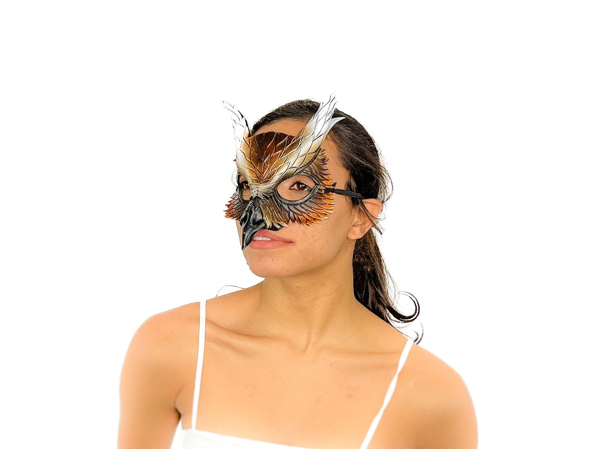 Layered Eagle Owl Handmade Genuine Leather Mask