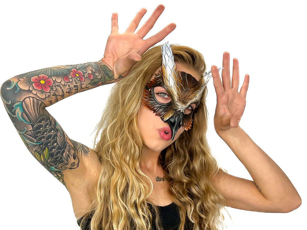 Layered Eagle Owl Handmade Genuine Leather Mask