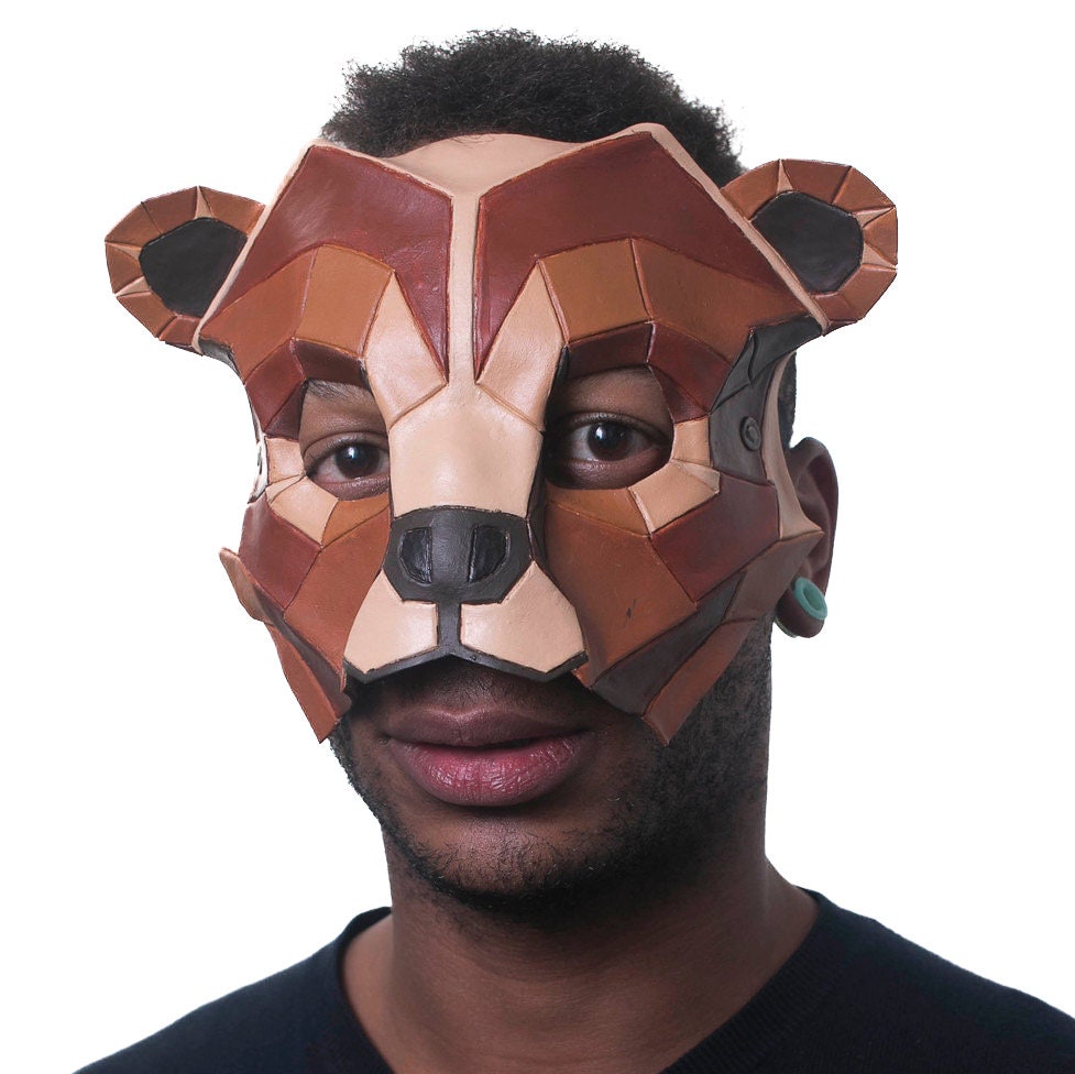 Geometric Grizzly Bear Leather Mask