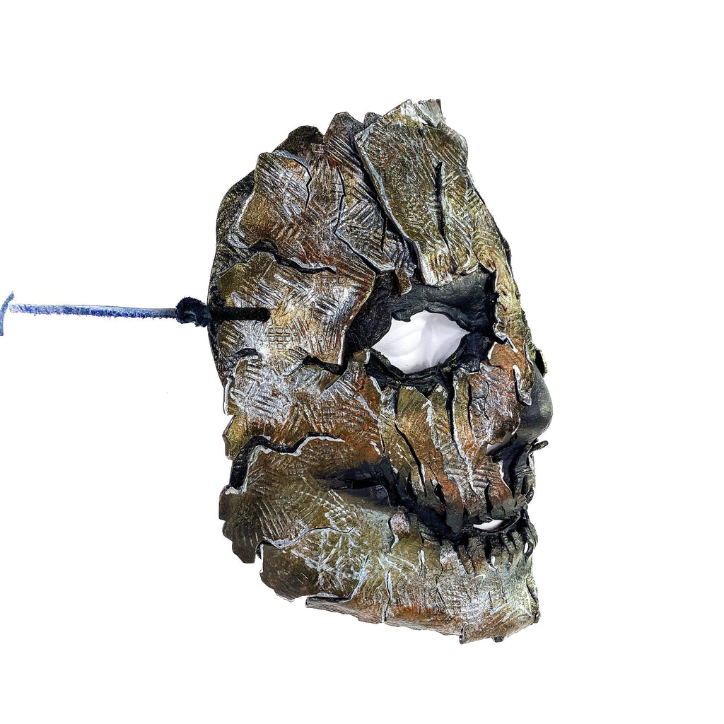 Genuine Leather Mask - Shattered Metal Paint - Handmade Full Face Cover for Halloween, Performance or Cosplay Costume