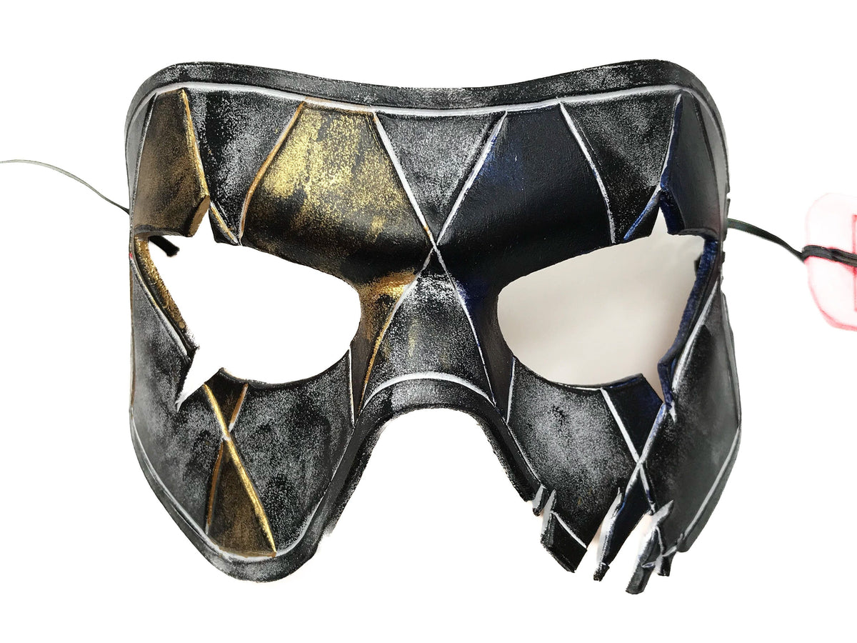 Harlequin Handmade Genuine Leather Mask in Blue White Black and Gold