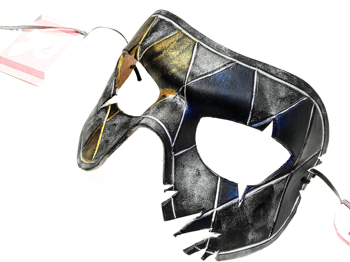 Harlequin Handmade Genuine Leather Mask in Blue White Black and Gold