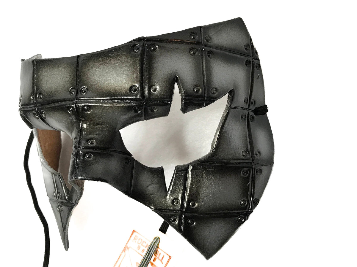 Silver Handmade Genuine Leather Mask in Rusted Steel Pattern