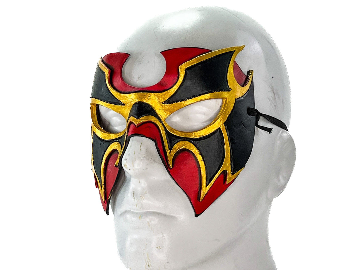 Super Hero Wrestling Mask Handmade Genuine Leather Mask in Red and Gold