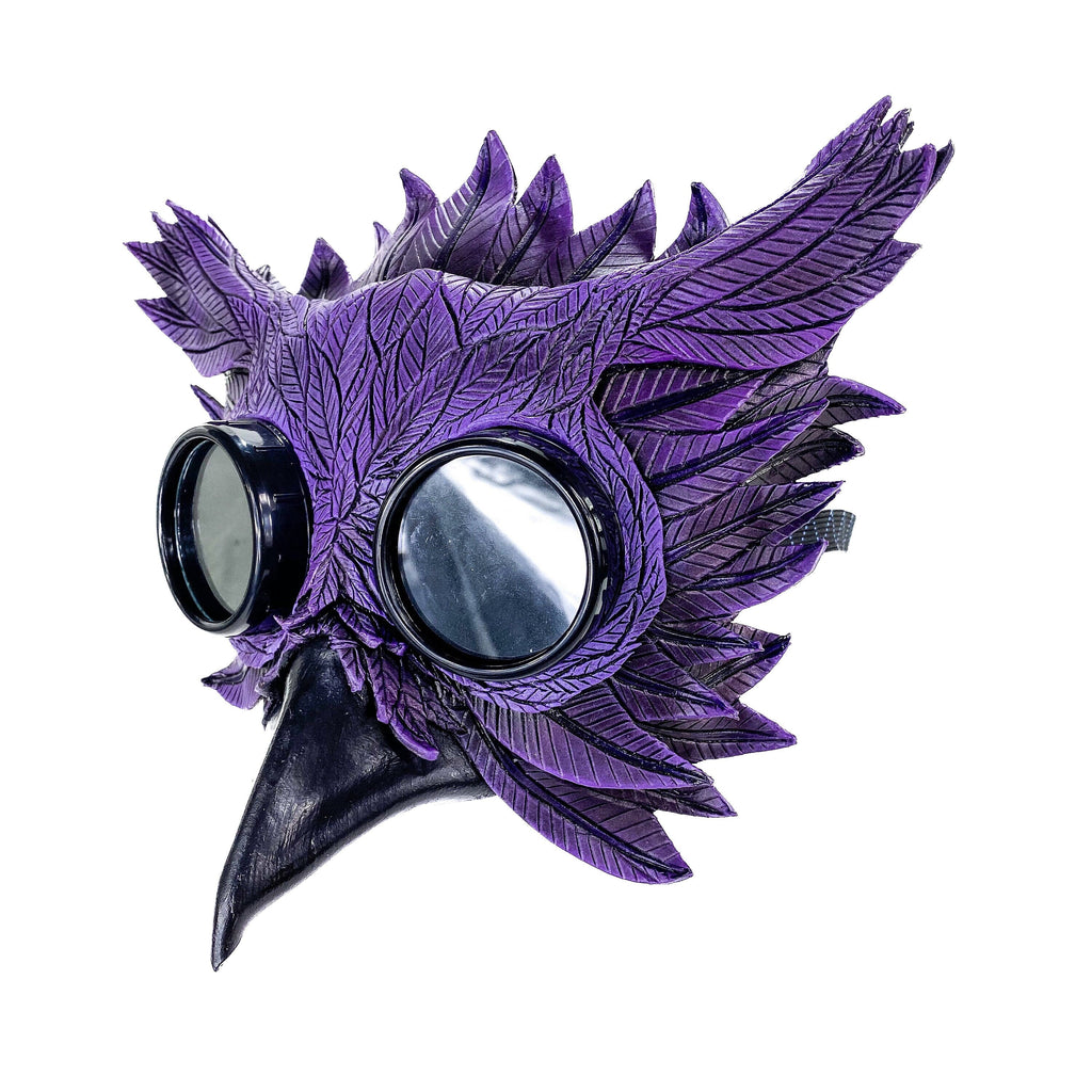 Purple Horned Owl Goggles Handmade Genuine Leather Mask