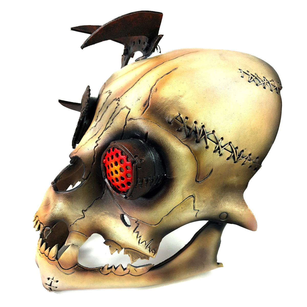 Handcrafted Genuine Leather Dimensional Cat Skull Robot Mask