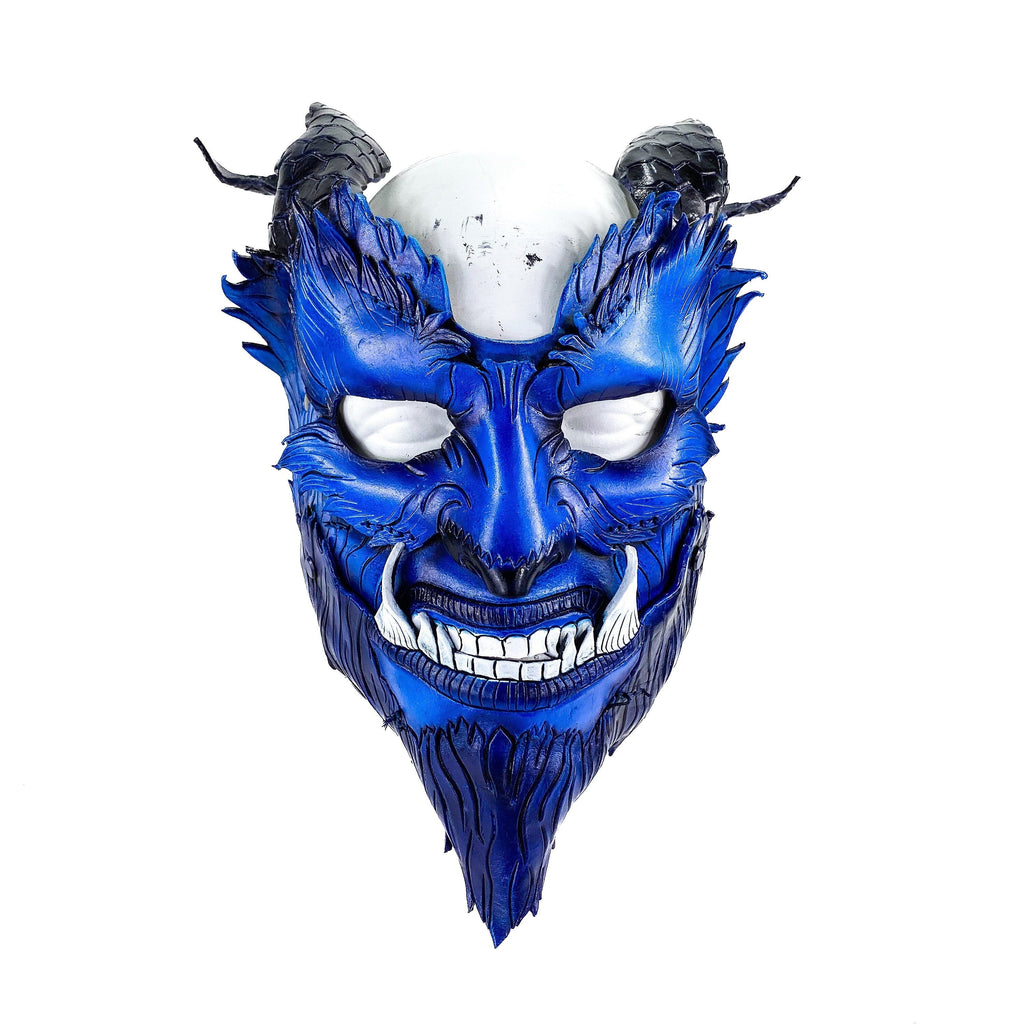 The Beast - Handmade Genuine Leather Mask with Horns in Natural Colors