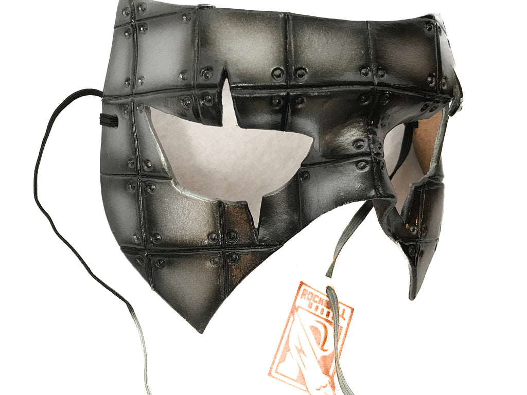 Silver Handmade Genuine Leather Mask in Rusted Steel Pattern