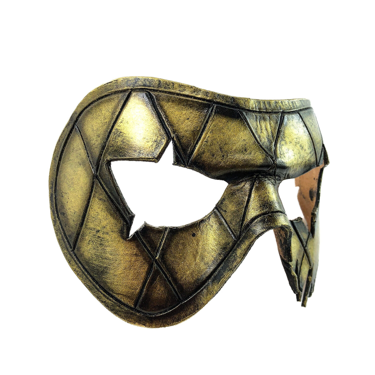 Harlequin Handmade Genuine Leather Mask in Gold
