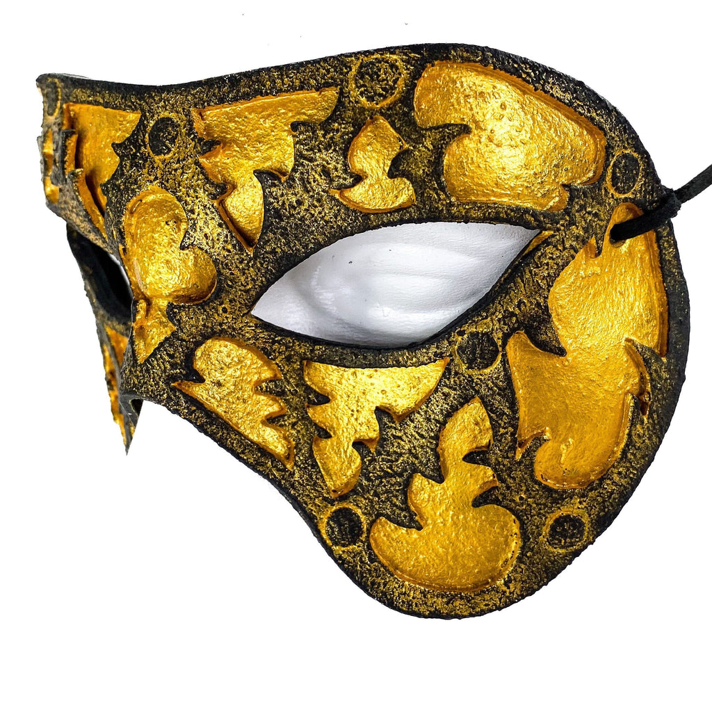 Dual Layer Handmade Genuine Leather Mask in Gold and Black
