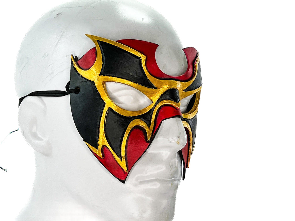 Super Hero Wrestling Mask Handmade Genuine Leather Mask in Red and Gold