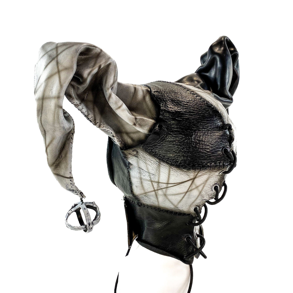 In Stock - Handcrafted Genuine Leather Jester Mask in Black and White