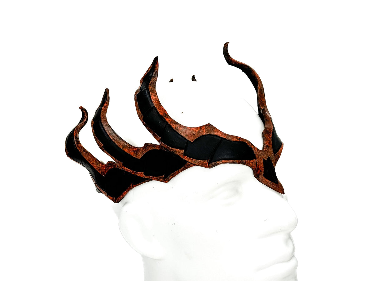 Rust Colored Masquerade Crown of Handmade Genuine Leather in  Green and Black