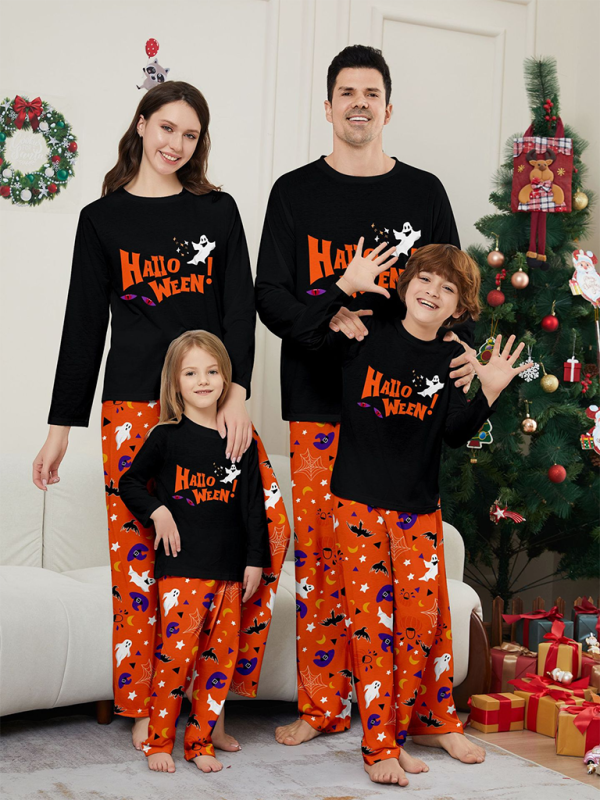 Modern Halloween parent-child pajamas set of long-sleeved two-piece devil's eyes letter-printed homewear