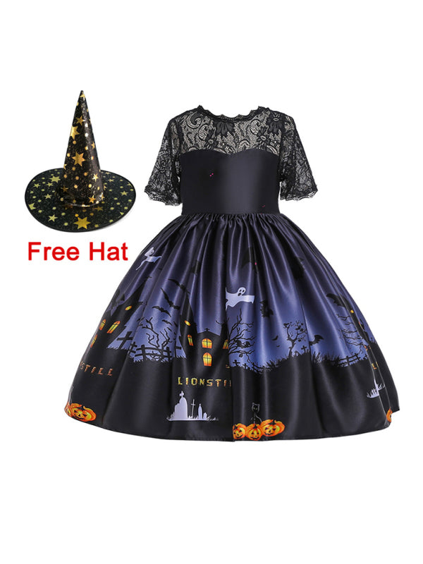Halloween Witch Cosplay Dress for Kids - Cartoon Print Costume Dress Multiple Patterns